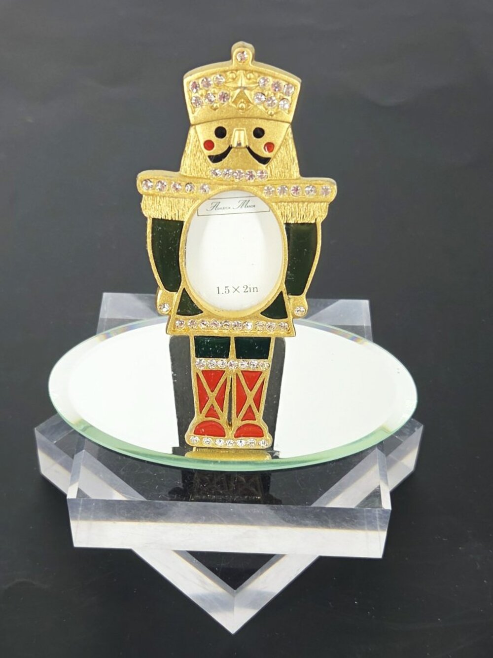 1990s Christmas Ashleigh Manor King Nutcracker Metal Enamel Crystals Photo Frame